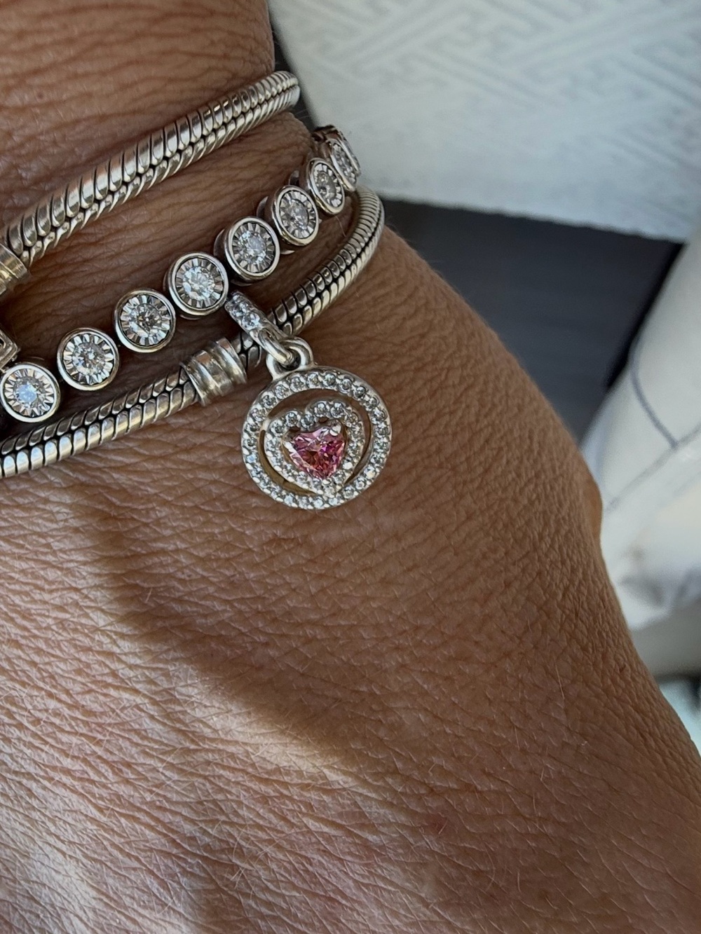 Pandora double halo Pink cz heart dangle Charm